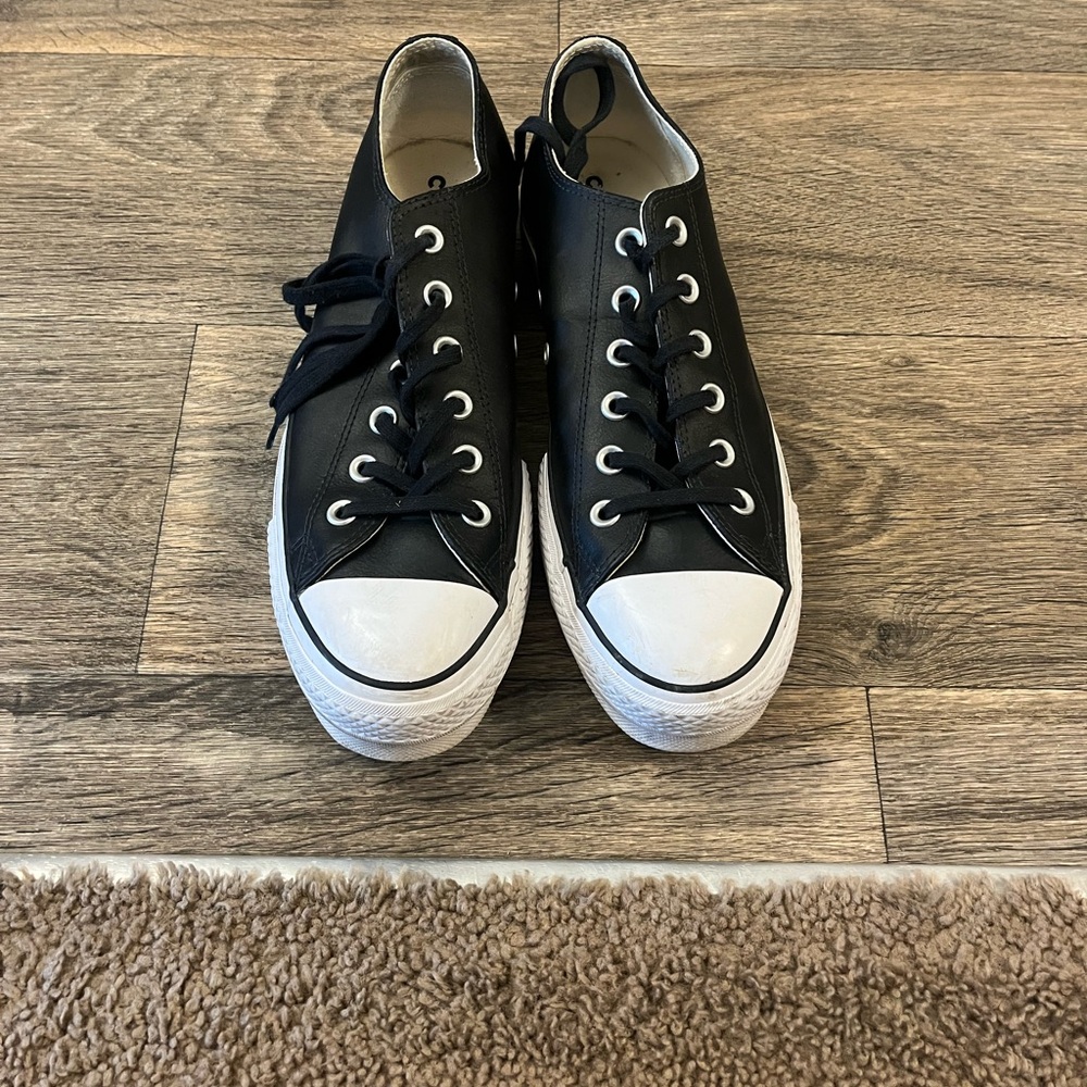 Black and White Leather Platform Converse